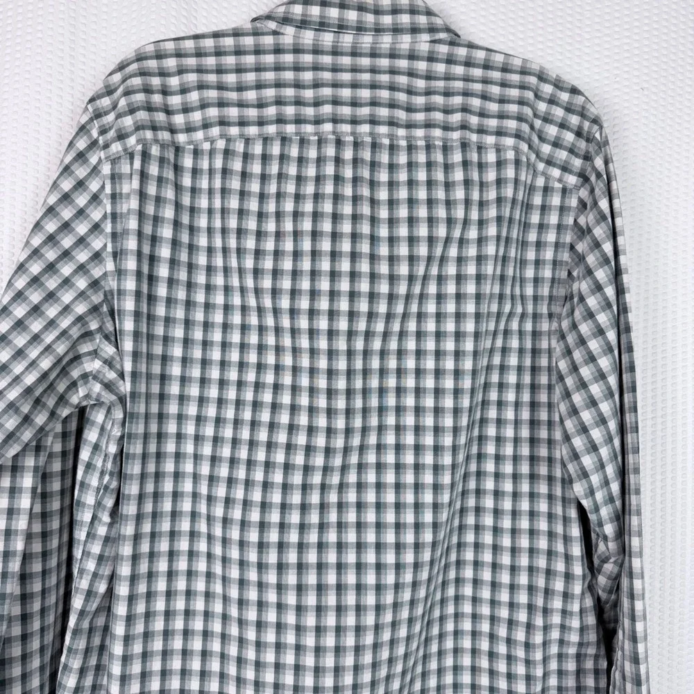 Banana Republic Mens Large Gingham‎ Check Button Down Shirt Green White Cotton